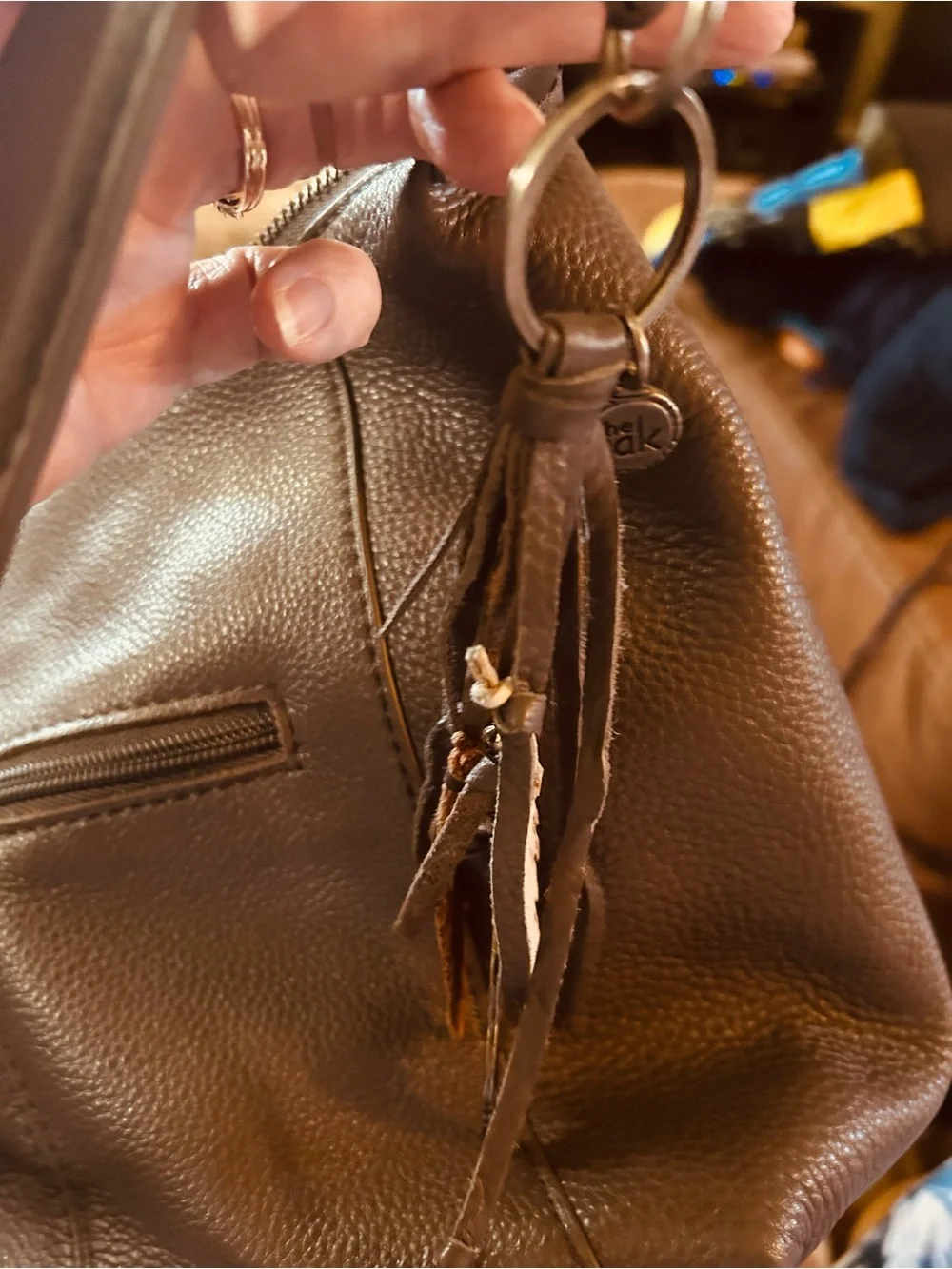 Grey Leather Tassel Women’s Bag
